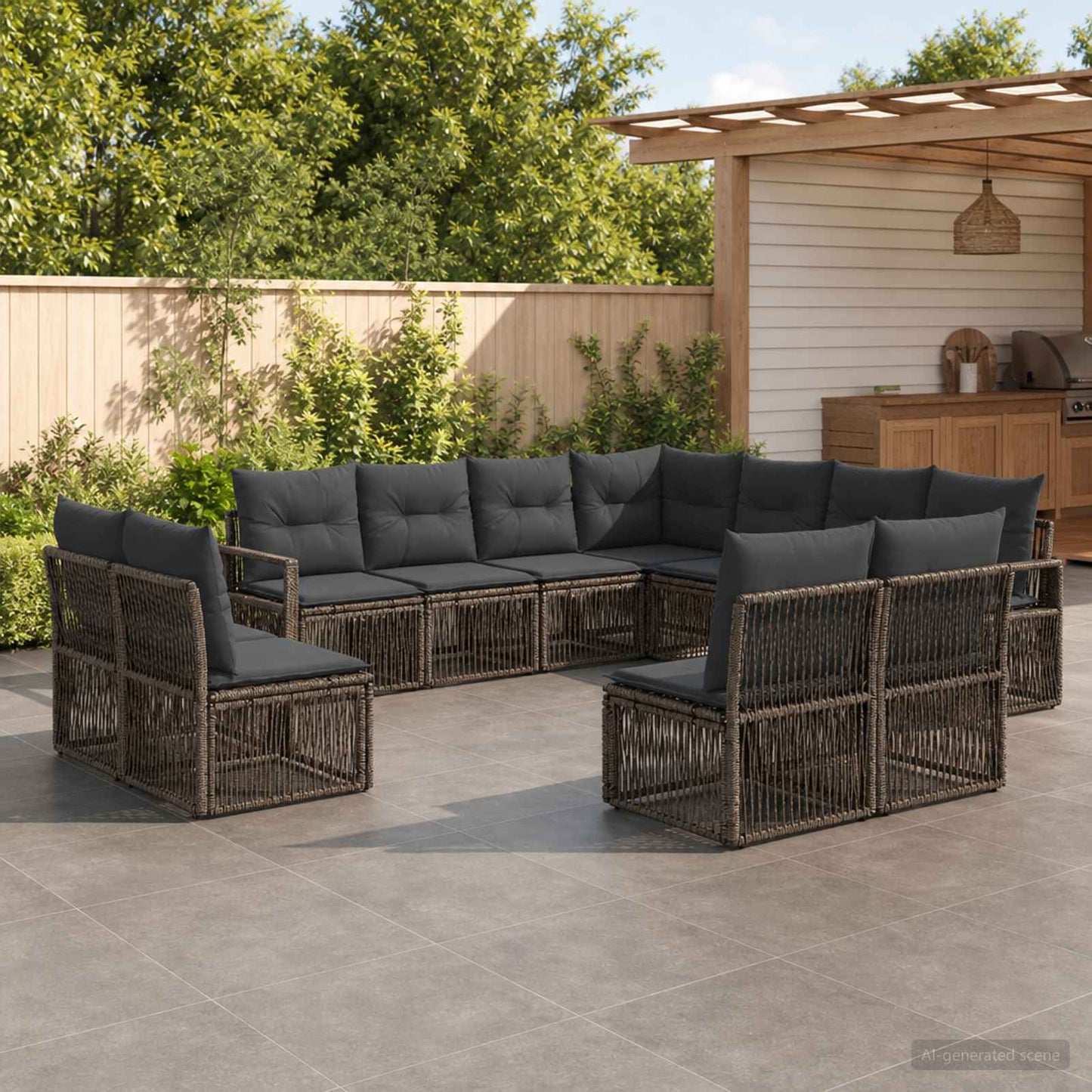 Set Divano da Giardino 11 pz Grigio polyrattan
