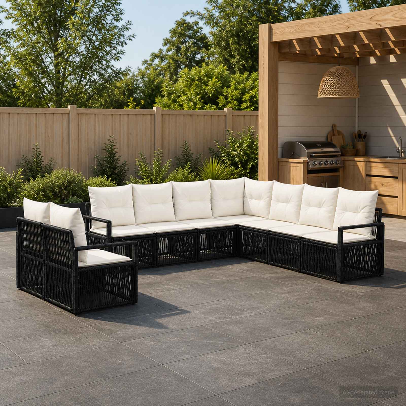Set Divano da Giardino 9 pcs Nero polyrattan | homemem39