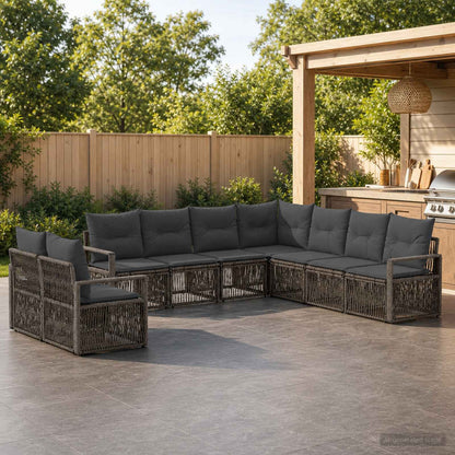 Set Divano da Giardino 9 pz Grigio polyrattan