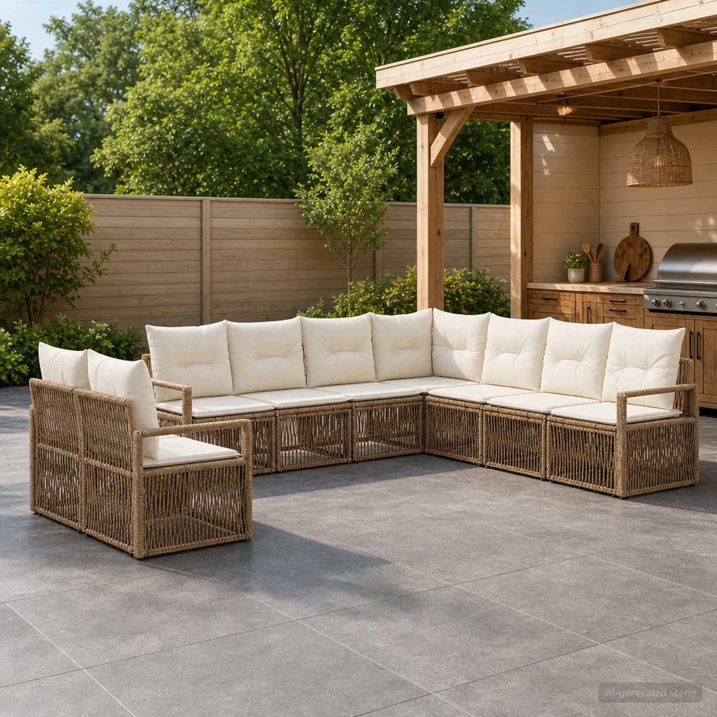 Set Divano da Giardino 9 pcs Beige polyrattan | homemem39