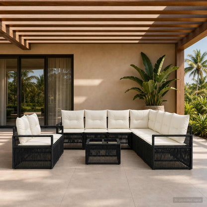 Set Divano da Giardino 10 pcs Nero polyrattan | homemem39