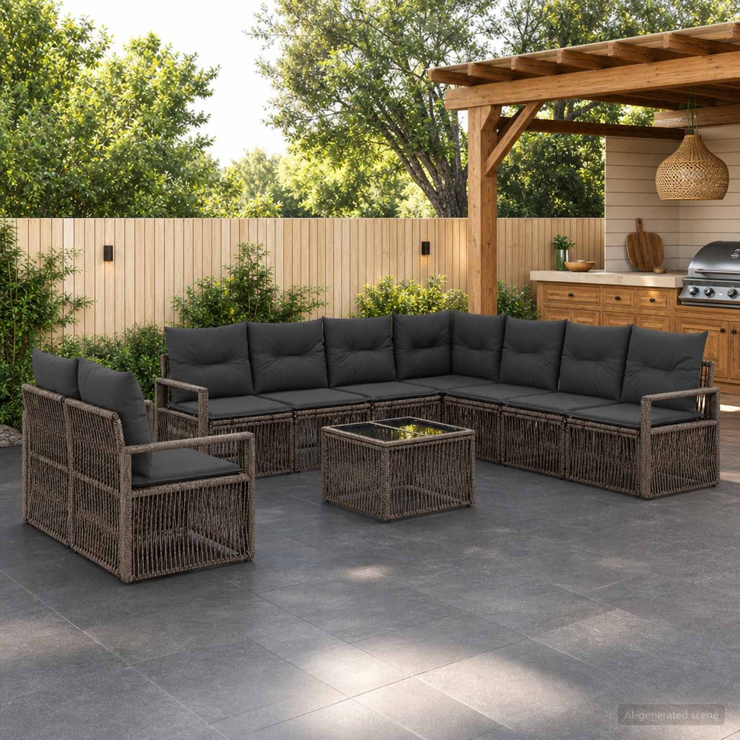 Set Divano da Giardino 10 pz Grigio polyrattan