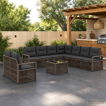 Set Divano da Giardino 10 pz Grigio polyrattan
