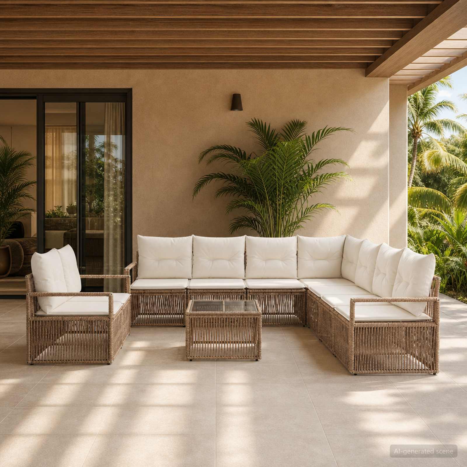 Set Divano da Giardino 10 pcs Beige polyrattan | homemem39