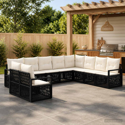 Set Divano da Giardino 10 pcs Nero polyrattan | homemem39