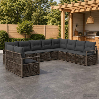 Set Divano da Giardino 10 pcs Grigio polyrattan | homemem39