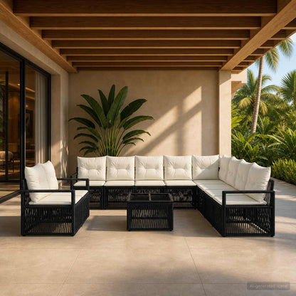 Set Divano da Giardino 11 pcs Nero polyrattan | homemem39