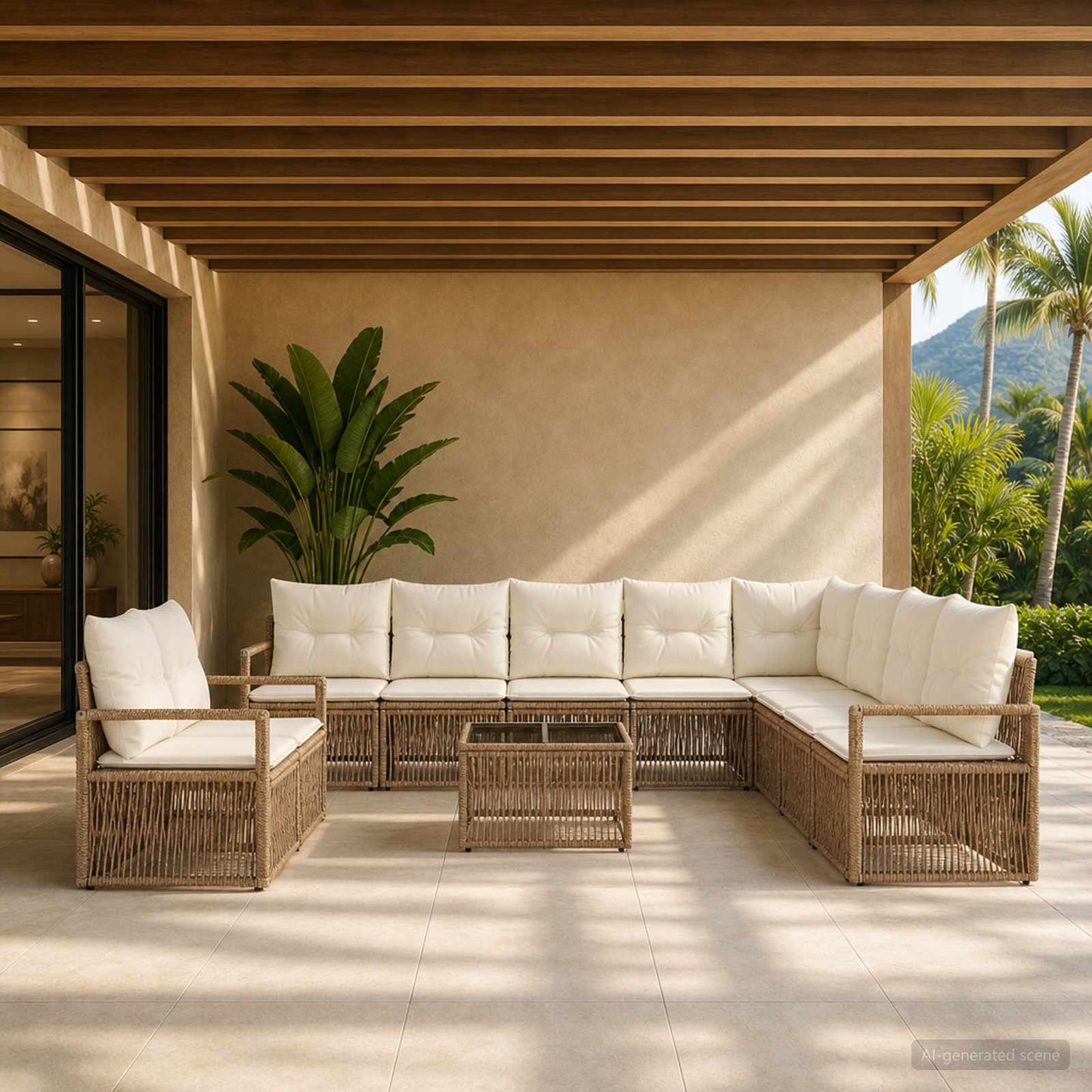 Set Divano da Giardino 11 pcs Beige polyrattan | homemem39