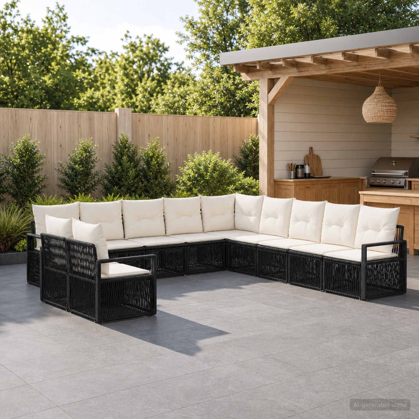 Set Divano da Giardino 11 pcs Nero polyrattan | homemem39