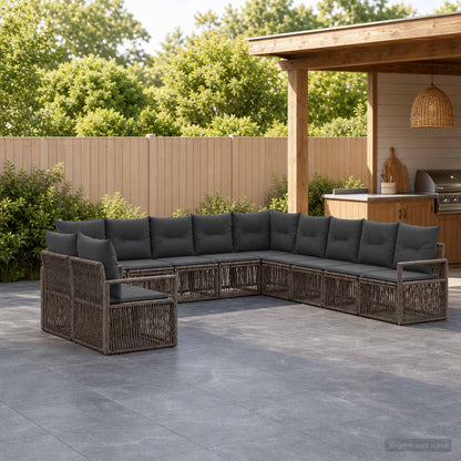 Set Divano da Giardino 11 pcs Grigio polyrattan | homemem39
