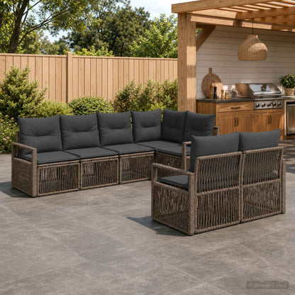 Set Divano da Giardino 7 pz 7-Numero di posti Grigio polyrattan | homemem39