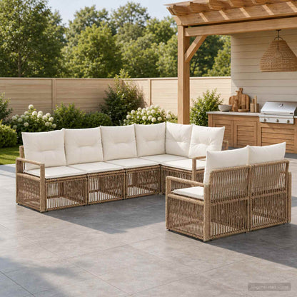 Set Divano da Giardino 7 pz 7-Numero di posti Beige polyrattan