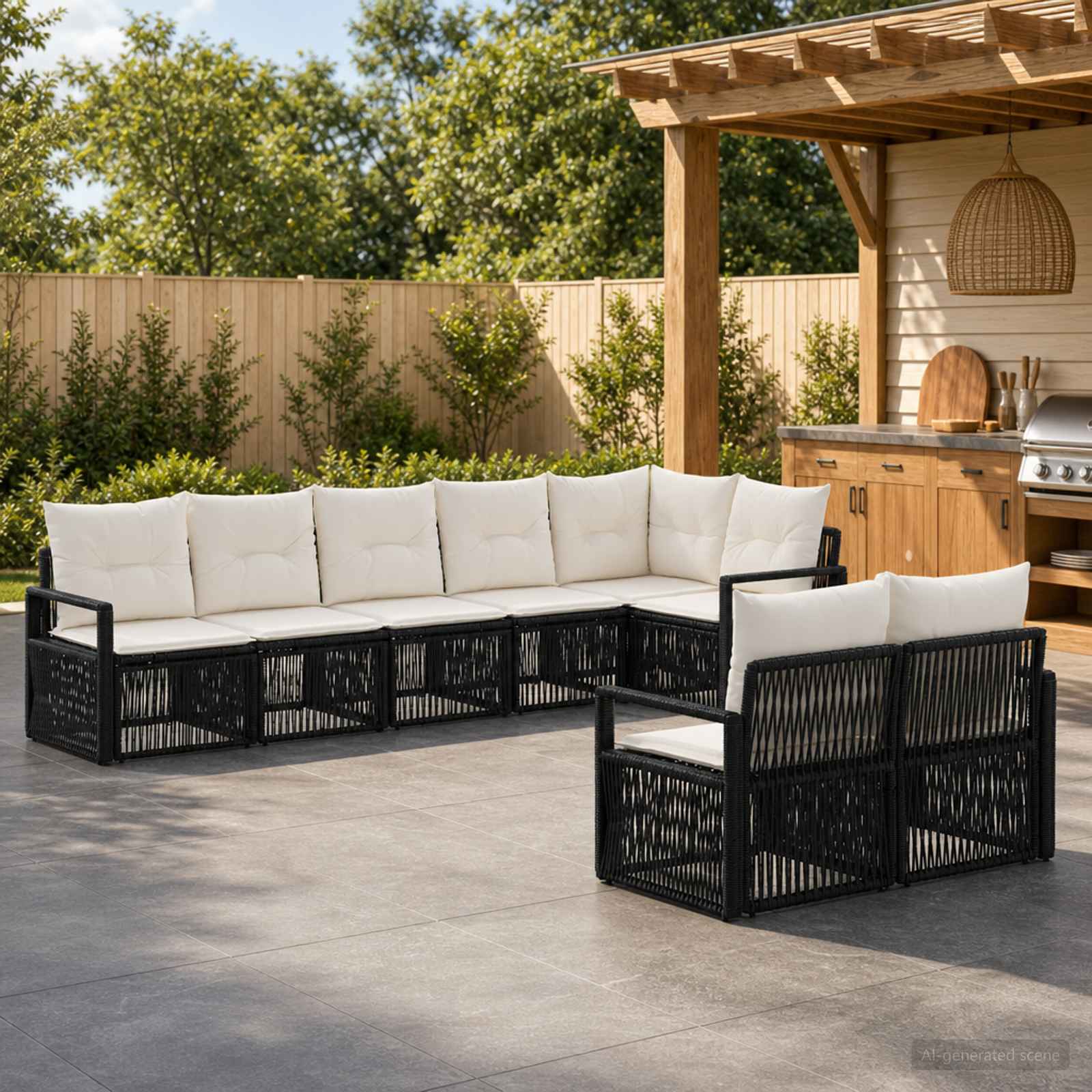 Set Divano da Giardino 8 pcs Nero polyrattan | homemem39