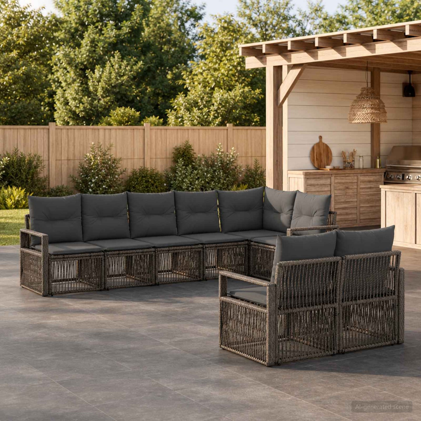 Set Divano da Giardino 8 pcs Grigio polyrattan | homemem39