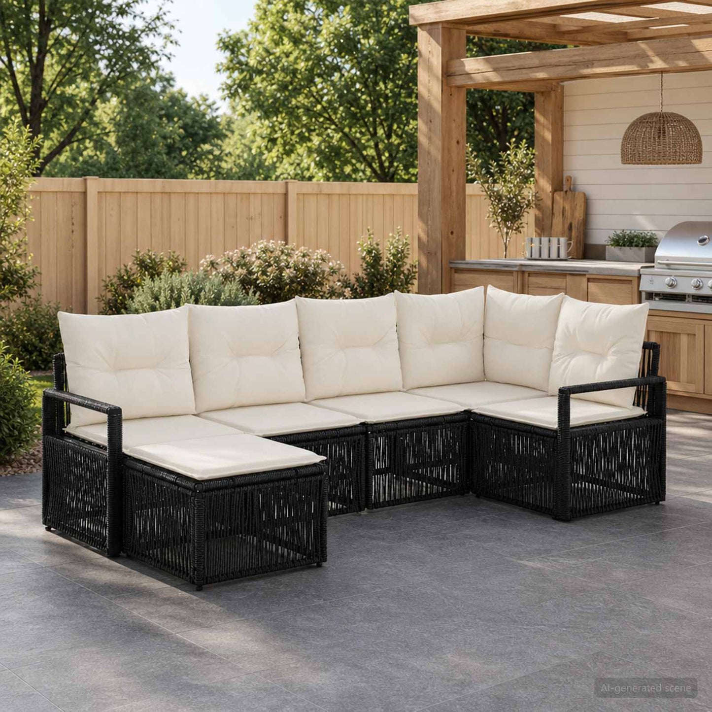 Set Divano da Giardino 6 pcs Nero polyrattan | homemem39