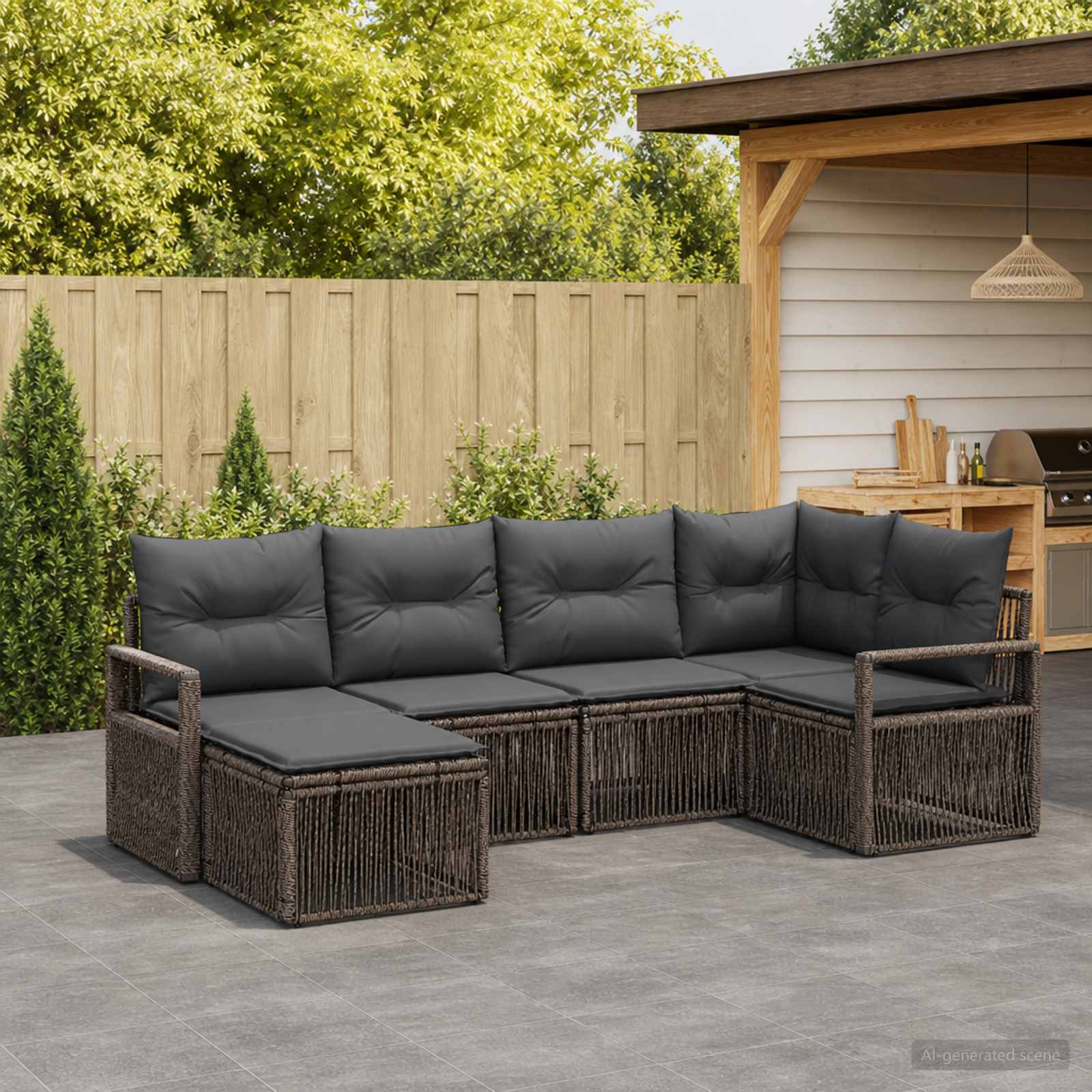Set Divano da Giardino 6 pcs Grigio polyrattan | homemem39