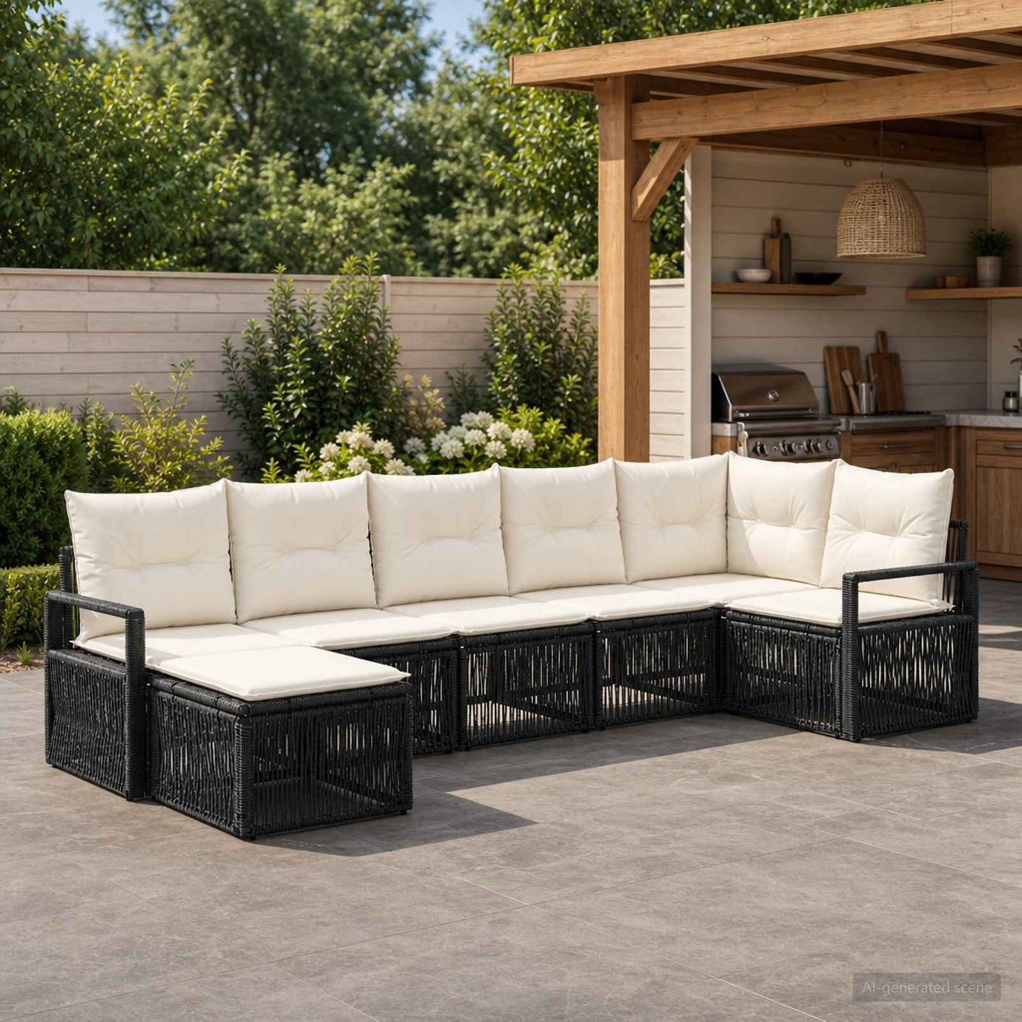 Set Divano da Giardino 7 pcs Nero polyrattan | homemem39