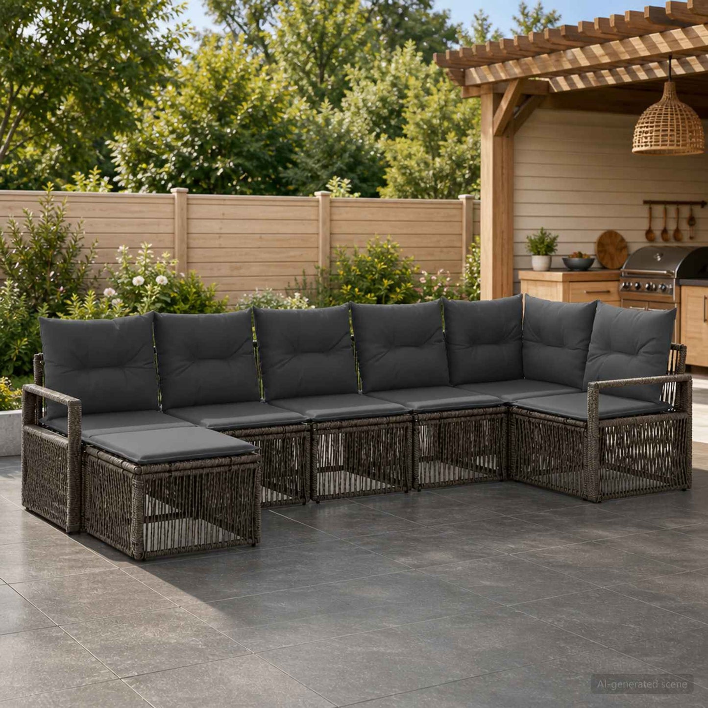 Set Divano da Giardino 7 pcs Grigio polyrattan | homemem39