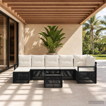 Set Divano da Giardino 8 pcs Nero polyrattan | homemem39