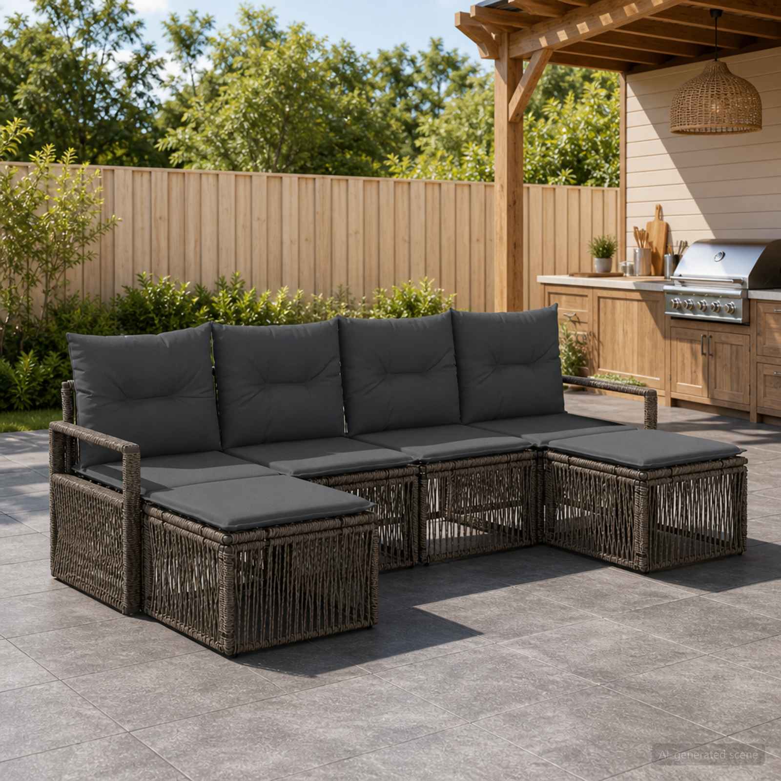 Set Divano da Giardino 6 pcs Grigio polyrattan | homemem39