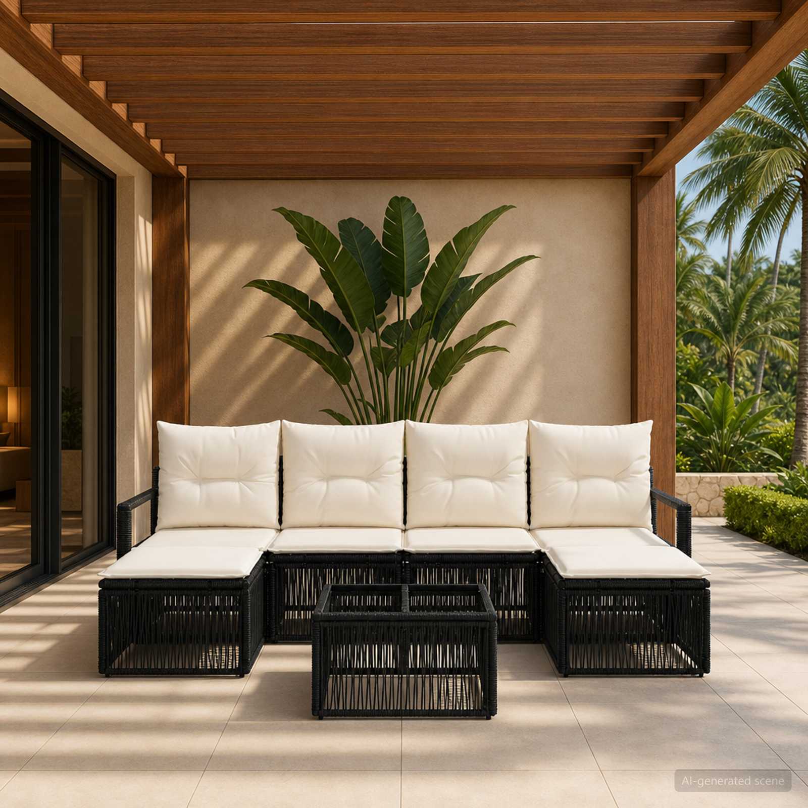 Set Divano da Giardino 7 pcs Nero polyrattan | homemem39