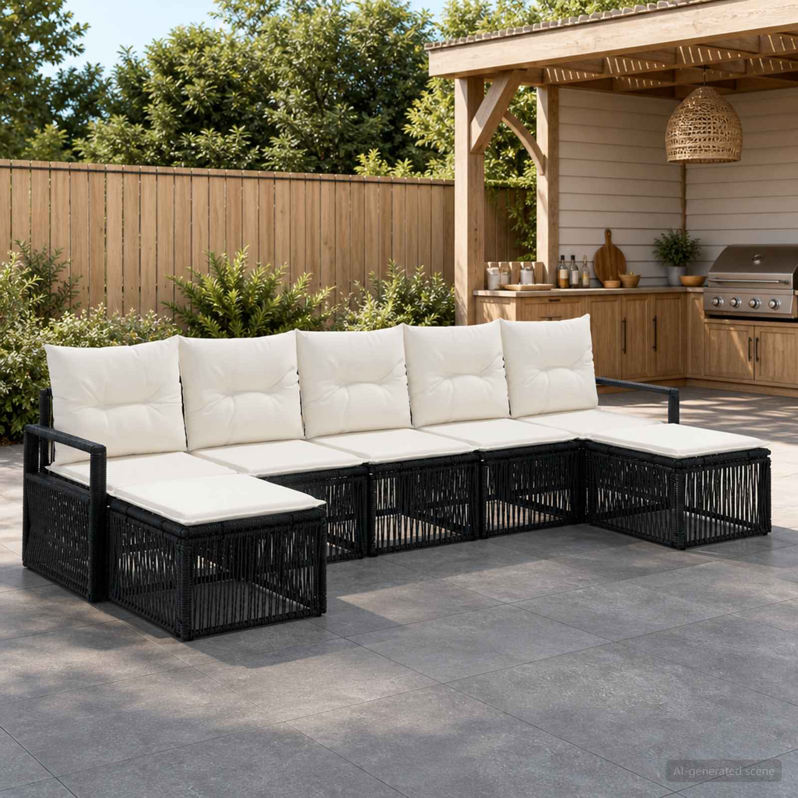 Set Divano da Giardino 7 pcs Nero polyrattan | homemem39