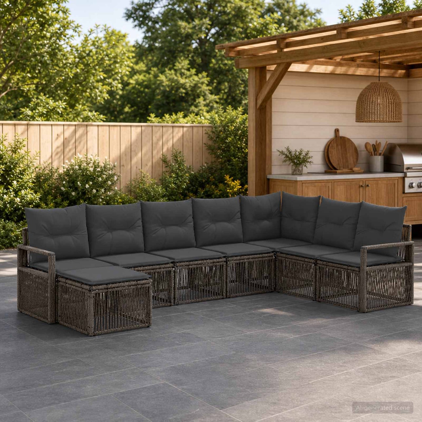 Set Divano da Giardino 8 pcs Grigio polyrattan | homemem39