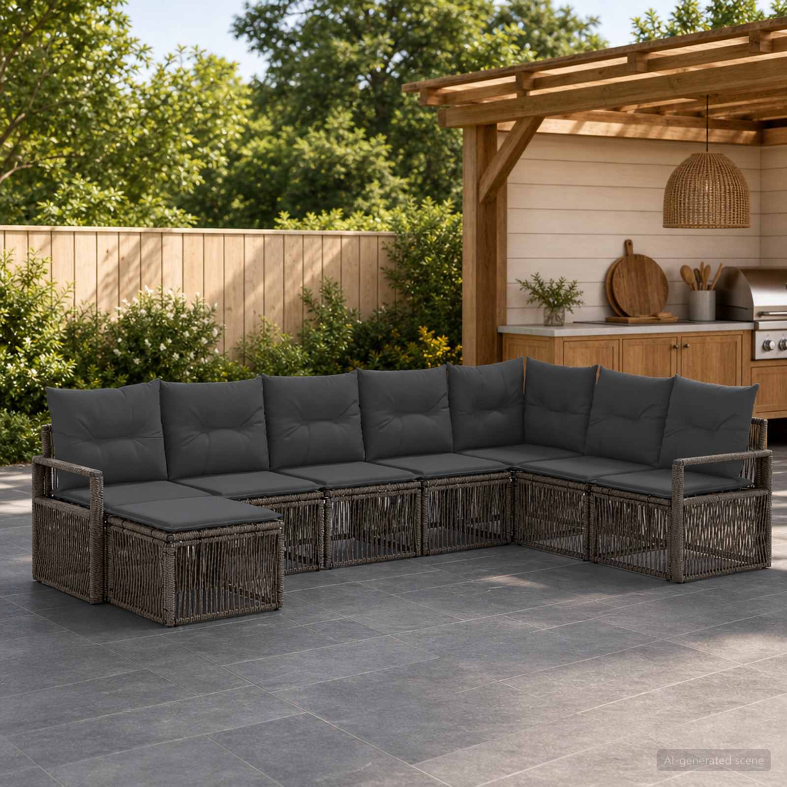 Set Divano da Giardino 8 pcs Grigio polyrattan | homemem39