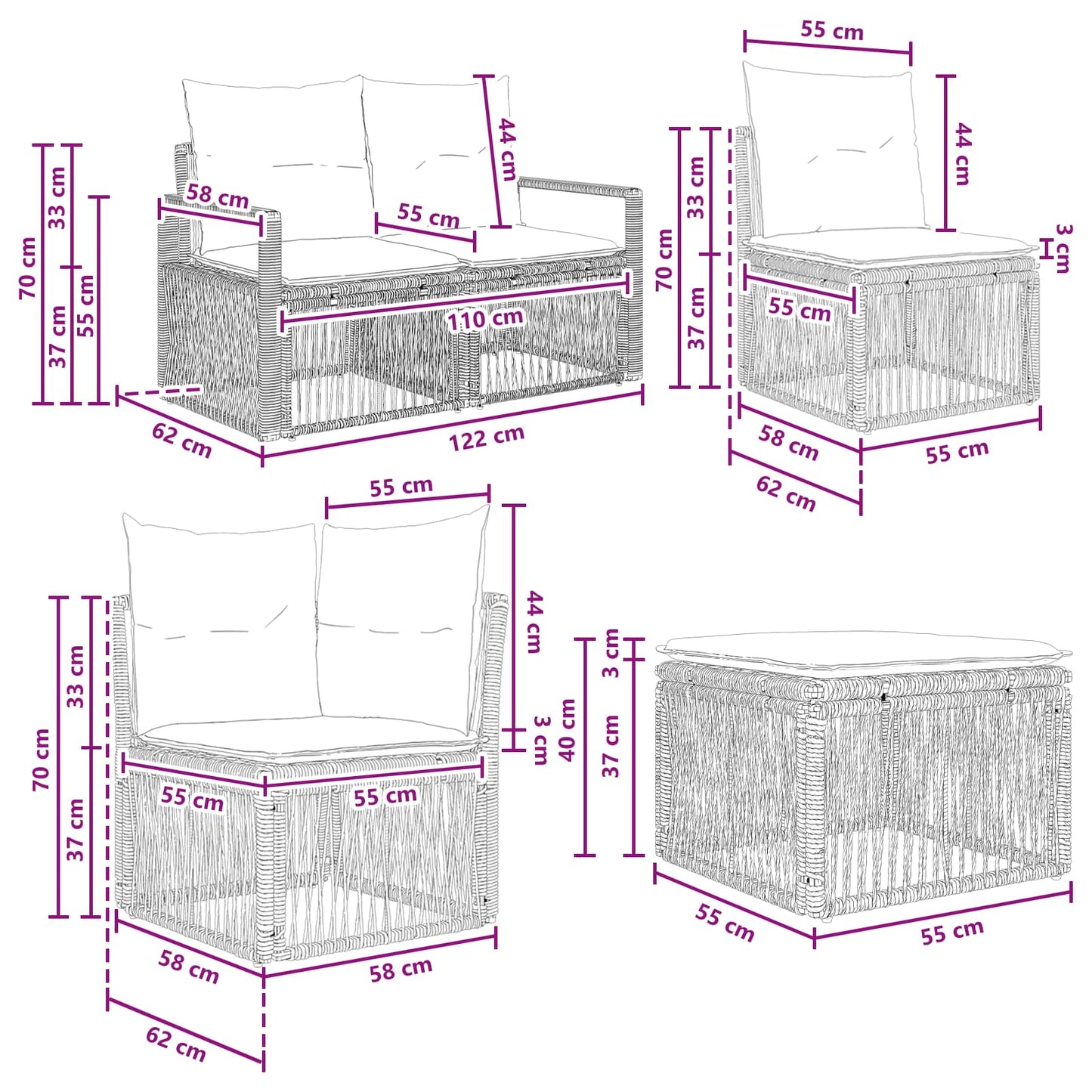 Set Divano da Giardino 8 pcs Grigio polyrattan | homemem39