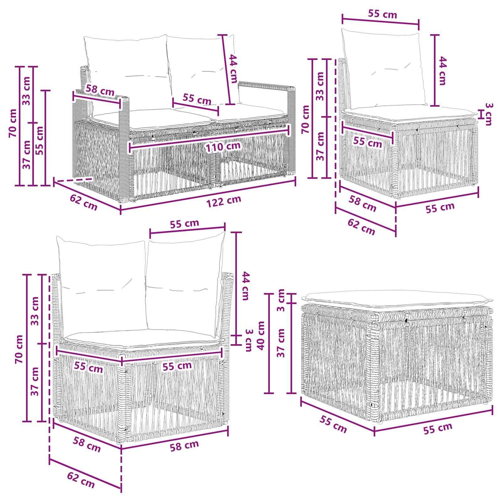 Set Divano da Giardino 8 pcs Grigio polyrattan | homemem39