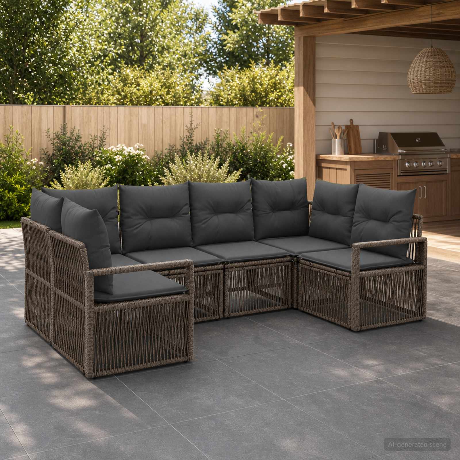 Set Divano da Giardino 6 pz 6-Numero di posti Grigio polyrattan | homemem39