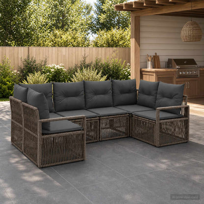 Set Divano da Giardino 6 pz 6-Numero di posti Grigio polyrattan | homemem39