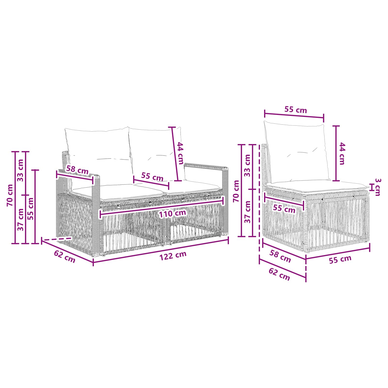 Set Divano da Giardino 6 pz 6-Numero di posti Grigio polyrattan | homemem39