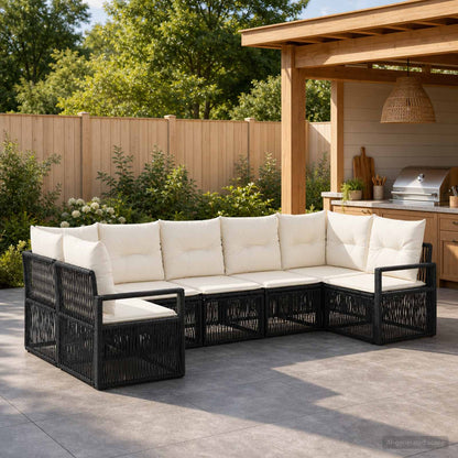 Set Divano da Giardino 7 pz 7-Numero di posti Nero polyrattan | homemem39
