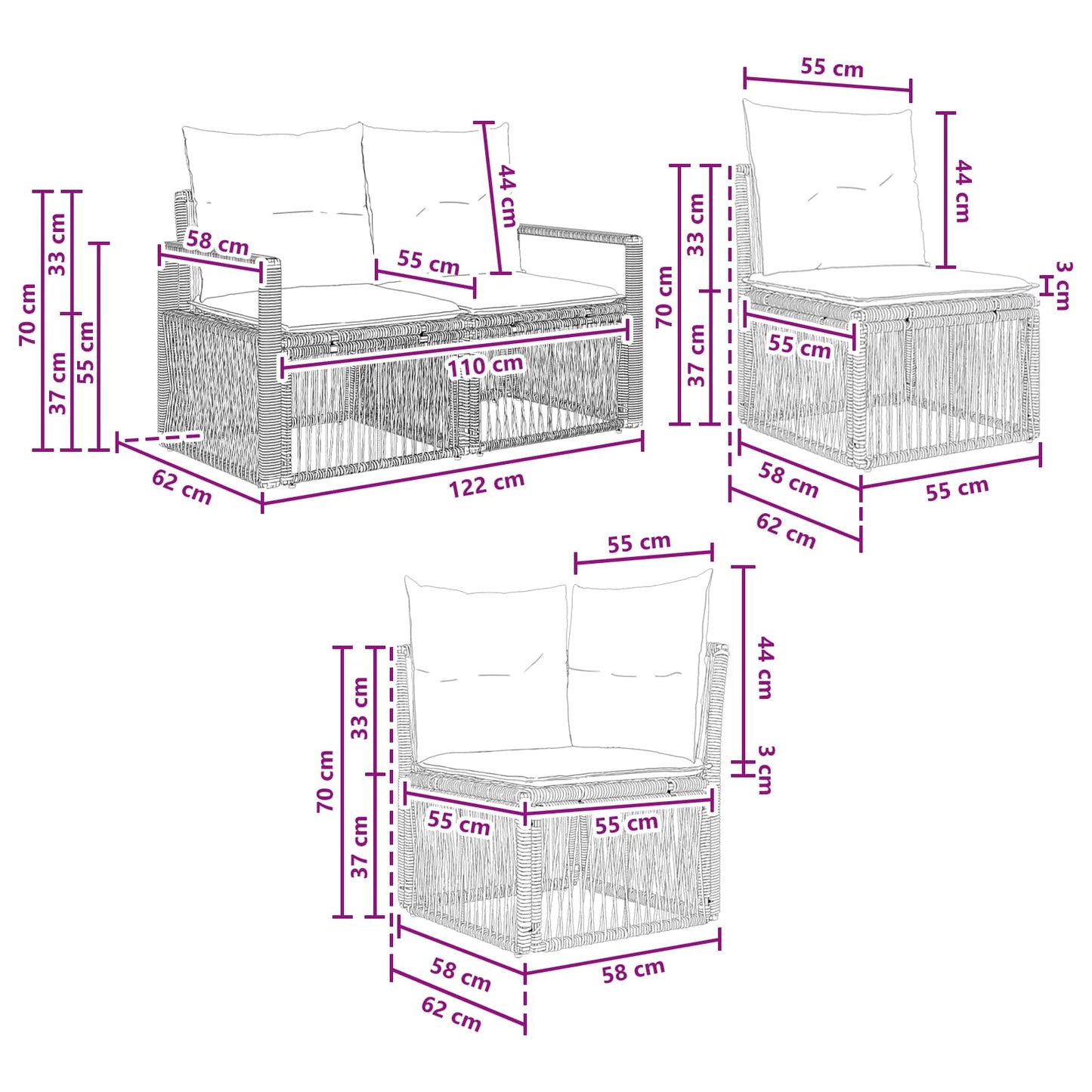 Set Divano da Giardino 7 pz 7-Numero di posti Nero polyrattan | homemem39