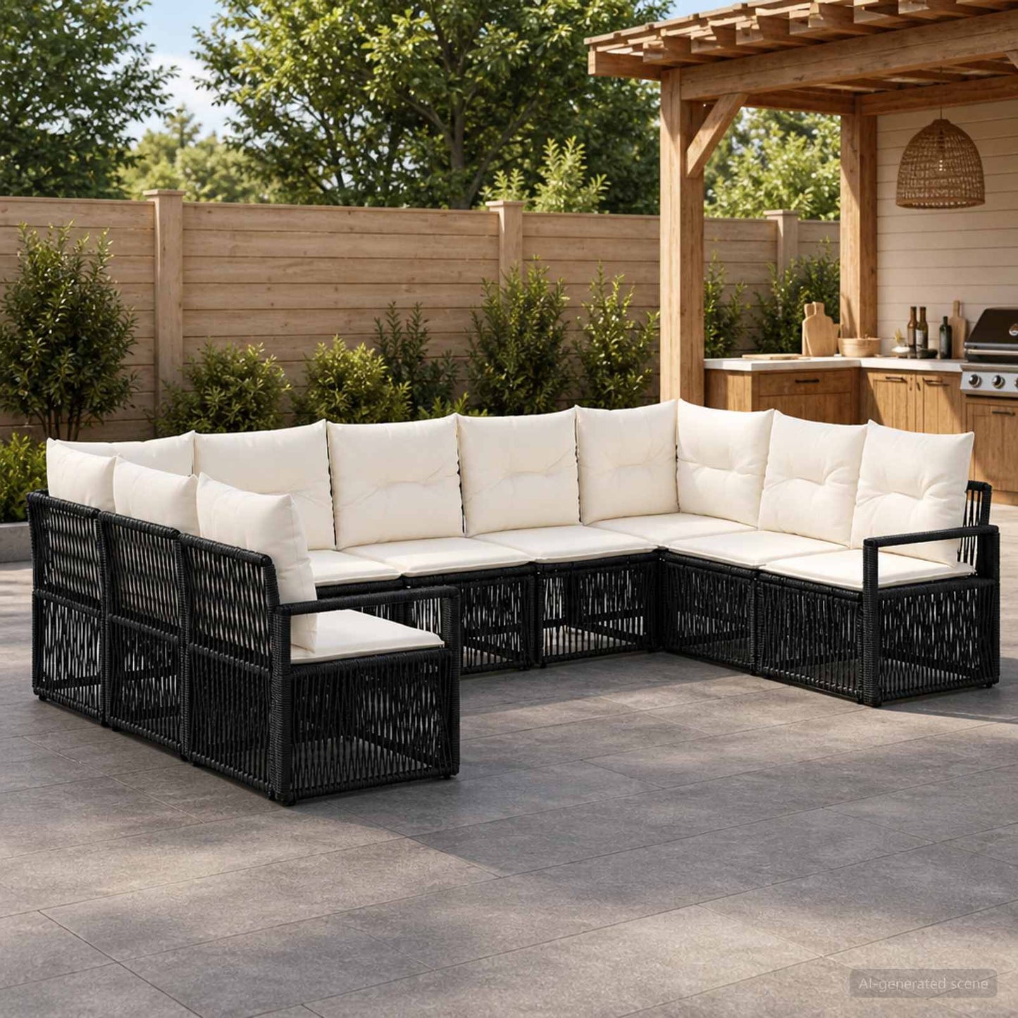 Set Divano da Giardino 9 pcs Nero polyrattan | homemem39