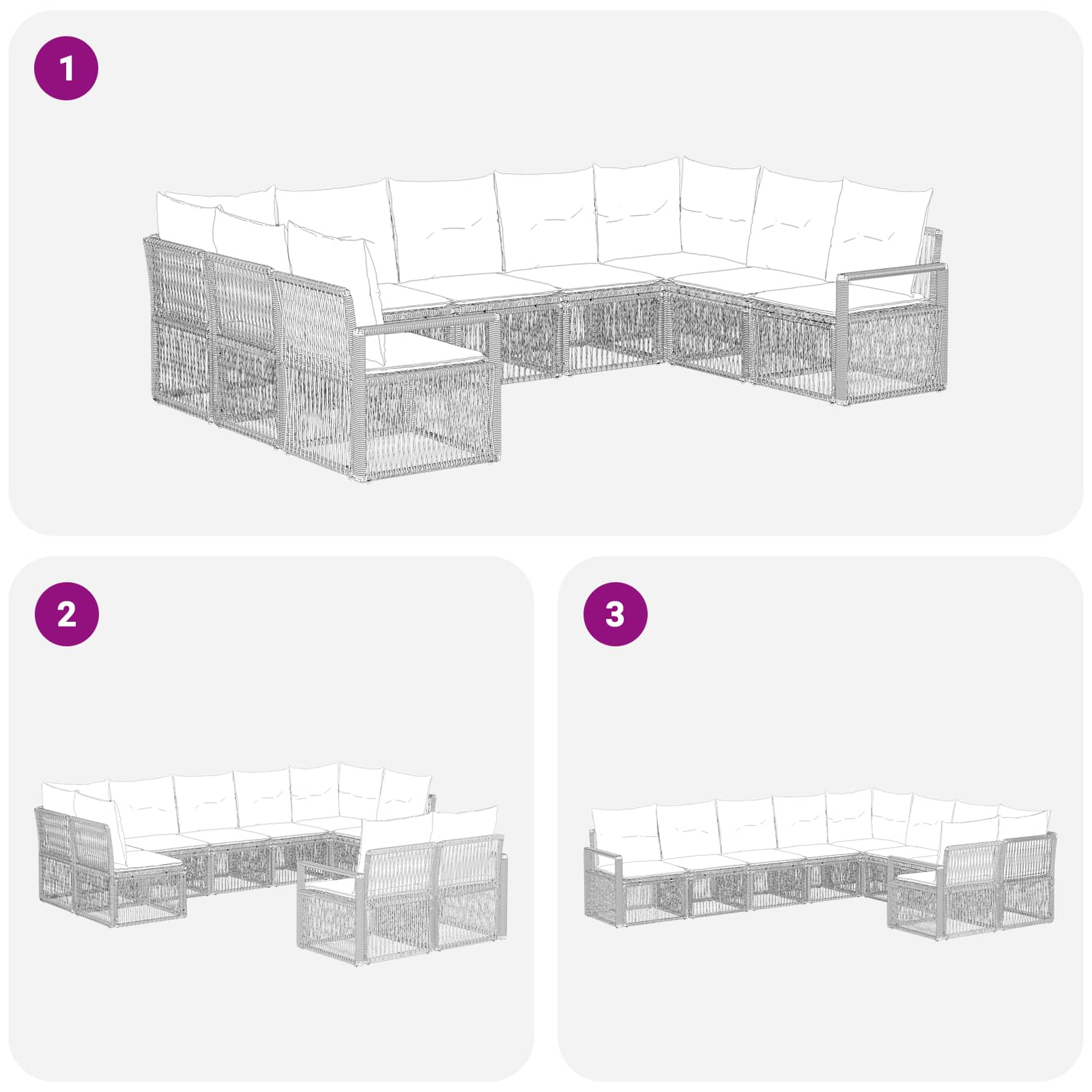 Set Divano da Giardino 9 pcs Grigio polyrattan | homemem39