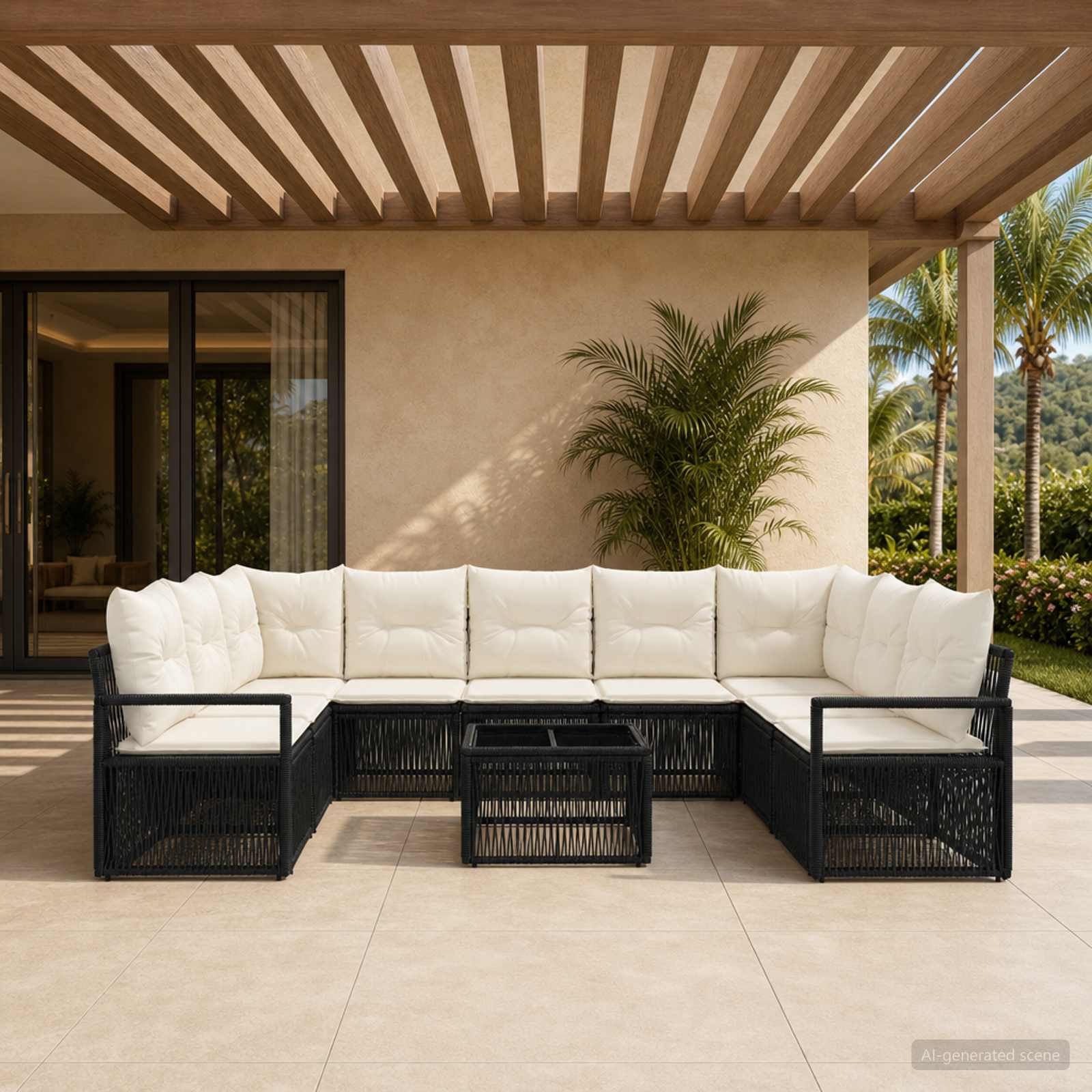 Set Divano da Giardino 10 pcs Nero polyrattan | homemem39