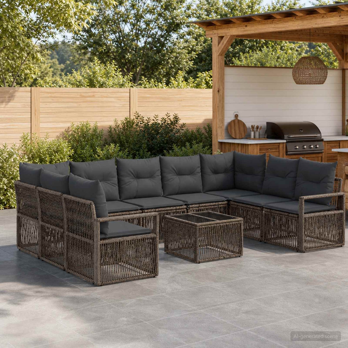 Set Divano da Giardino 10 pcs Grigio polyrattan | homemem39