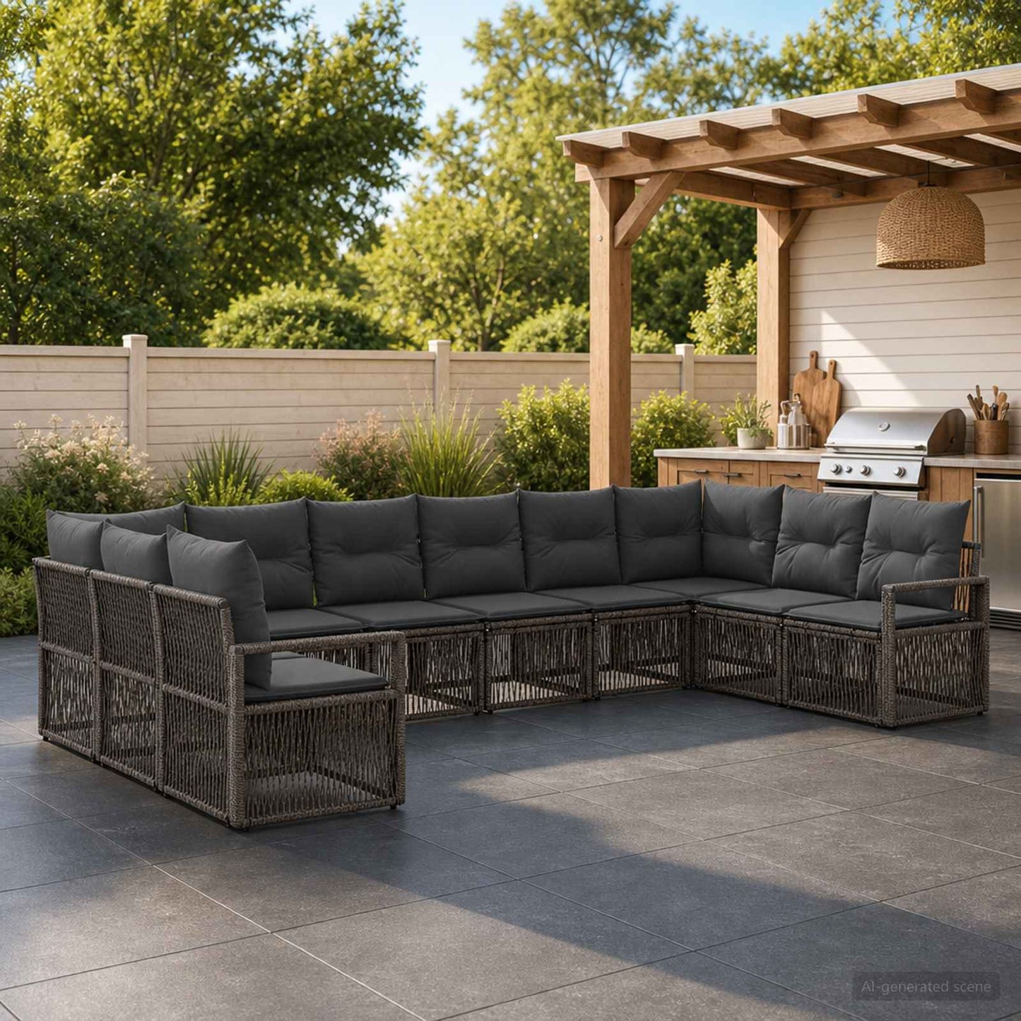 Set Divano da Giardino 10 pcs Grigio polyrattan | homemem39