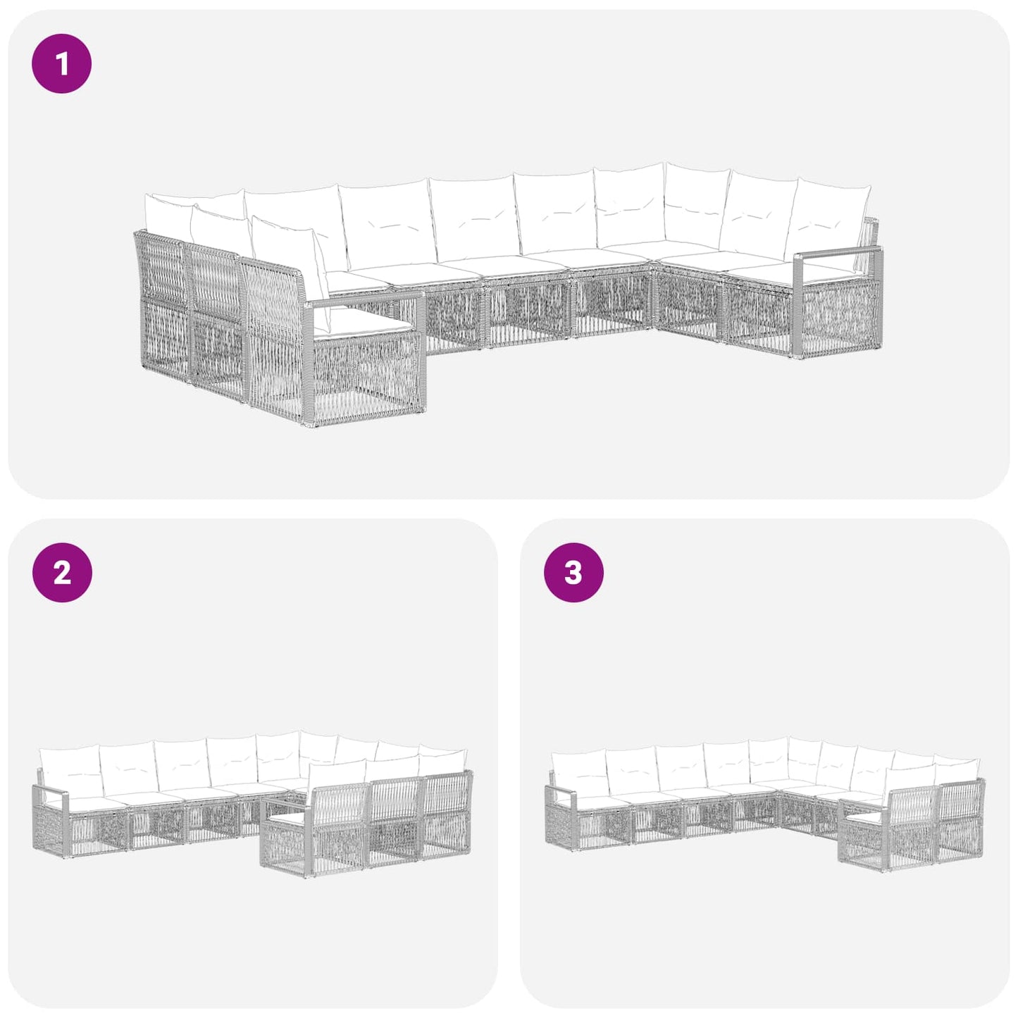 Set Divano da Giardino 10 pcs Grigio polyrattan | homemem39