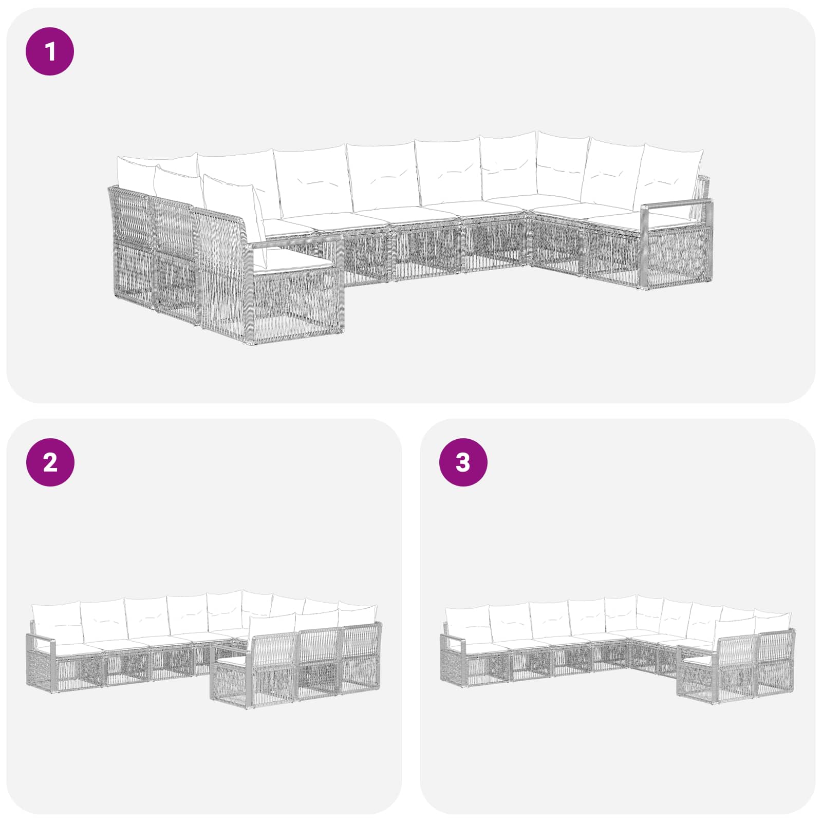 Set Divano da Giardino 10 pcs Grigio polyrattan | homemem39