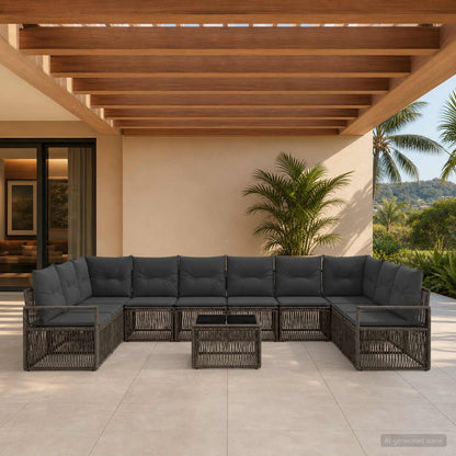 Set Divano da Giardino 11 pcs Grigio polyrattan | homemem39