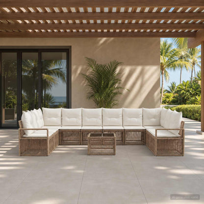 Set Divano da Giardino 11 pcs Beige polyrattan | homemem39