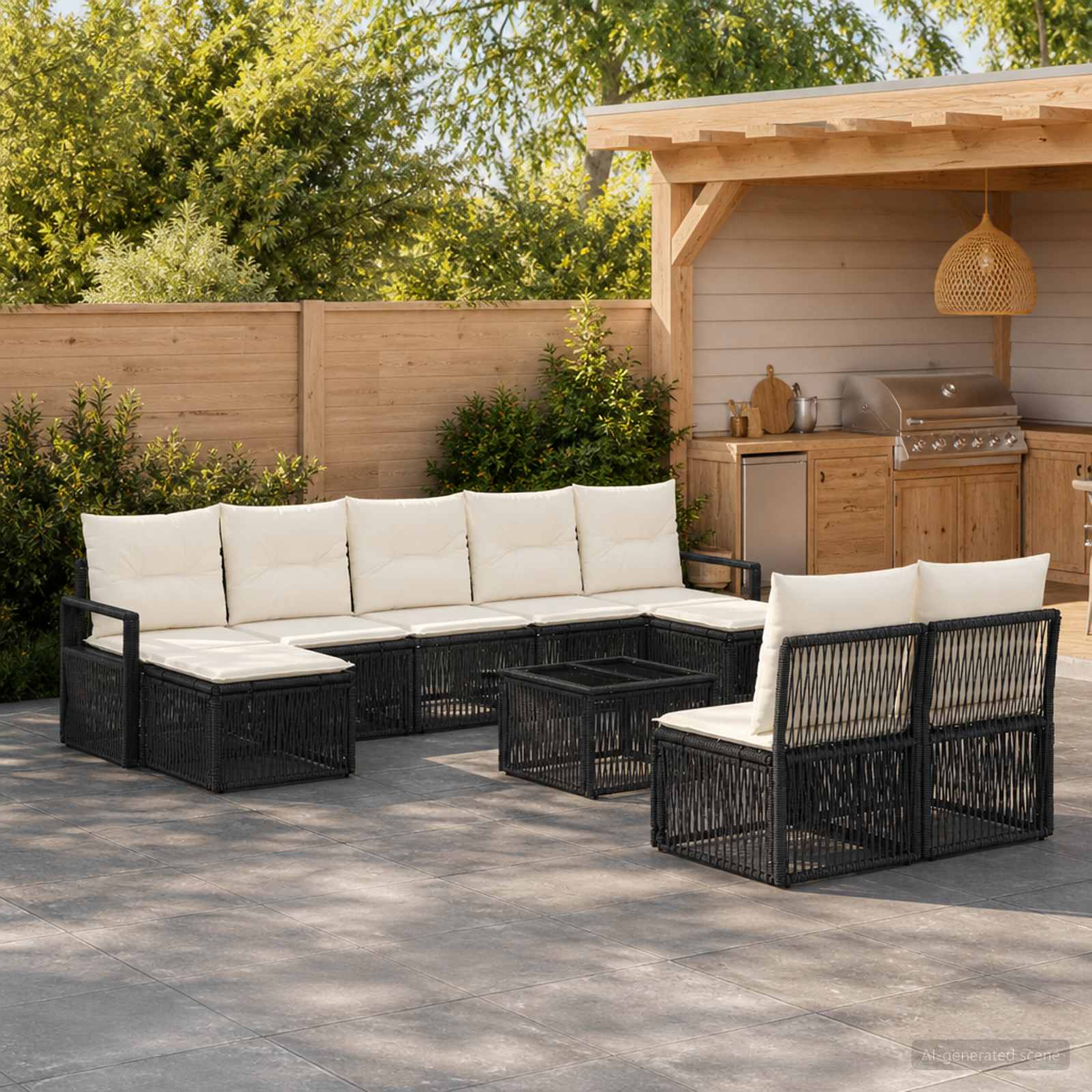 Set Divano da Giardino 10 pcs Nero polyrattan | homemem39