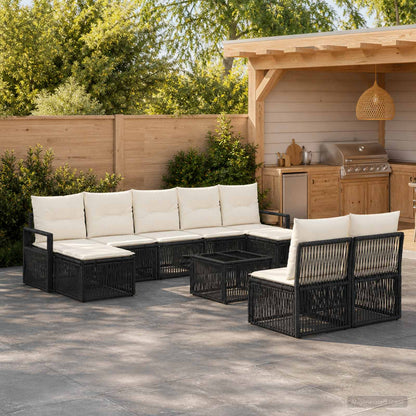 Set Divano da Giardino 10 pcs Nero polyrattan | homemem39