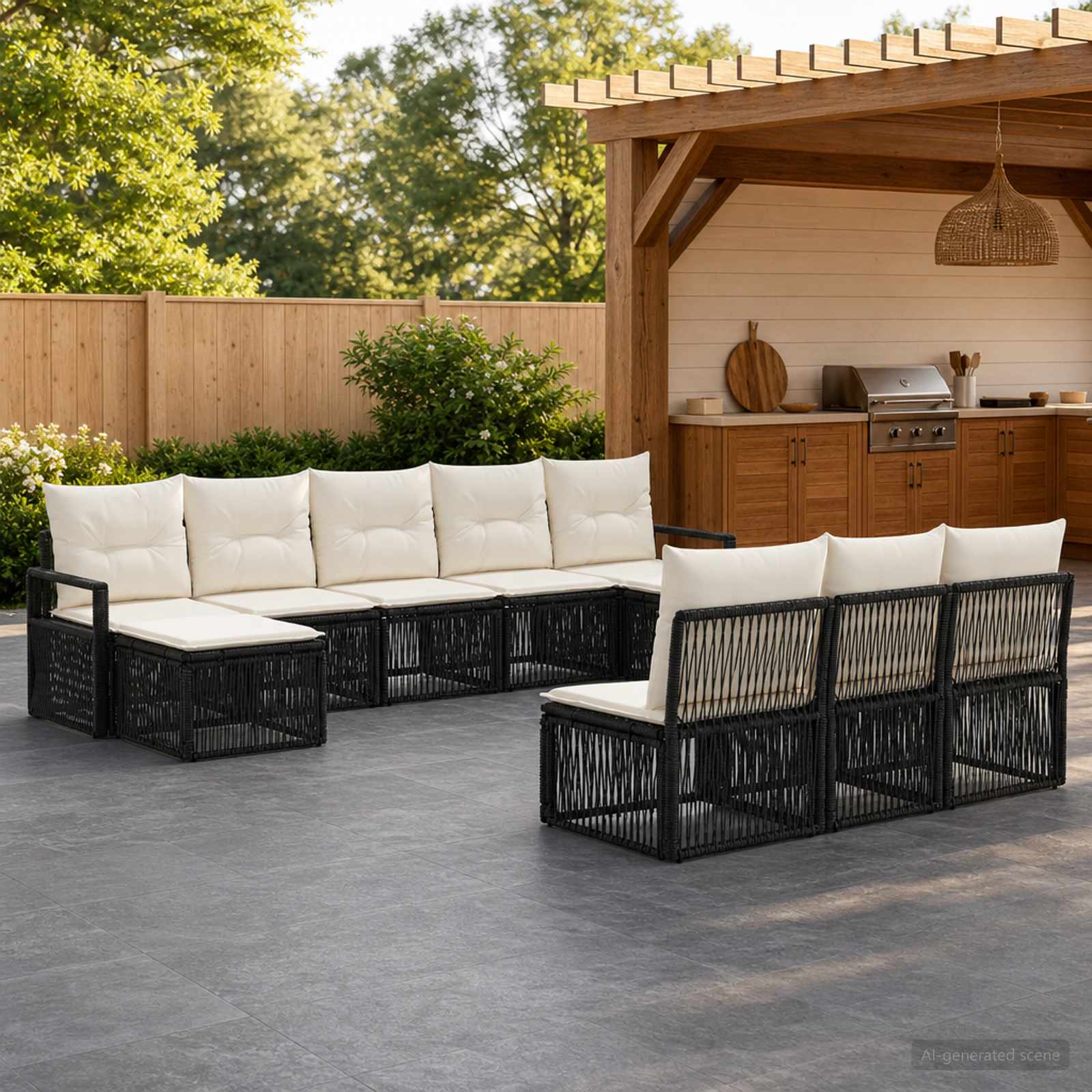 Set Divano da Giardino 10 pcs Nero polyrattan | homemem39