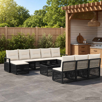Set Divano da Giardino 11 pcs Nero polyrattan | homemem39