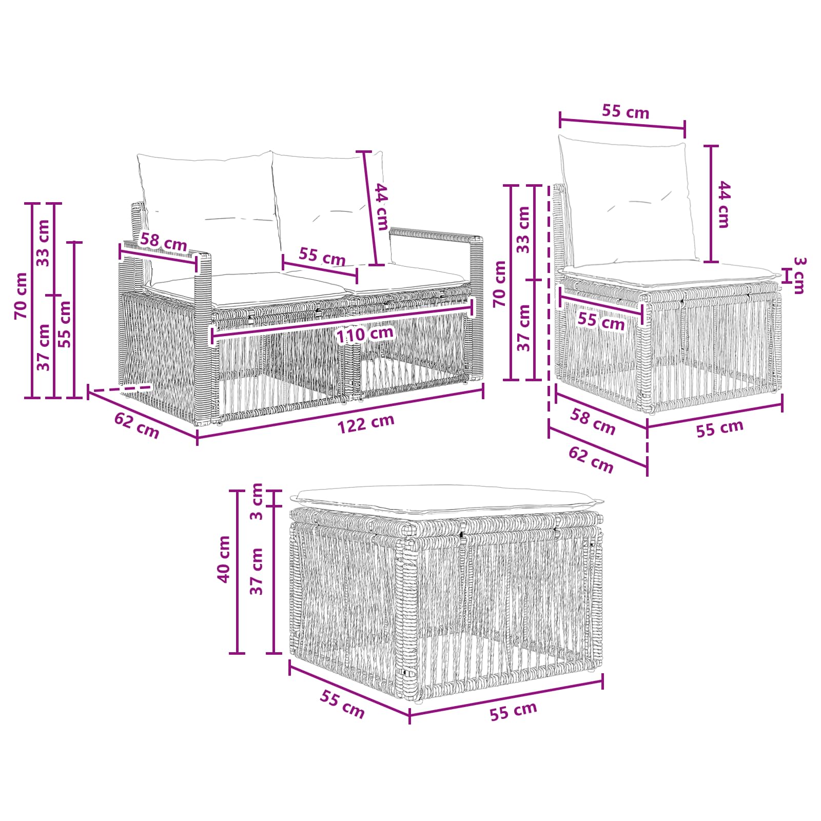 Set Divano da Giardino 9 pcs Nero polyrattan | homemem39