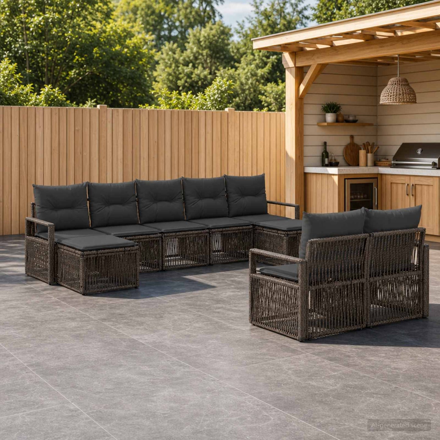 Set Divano da Giardino 9 pcs Grigio polyrattan | homemem39
